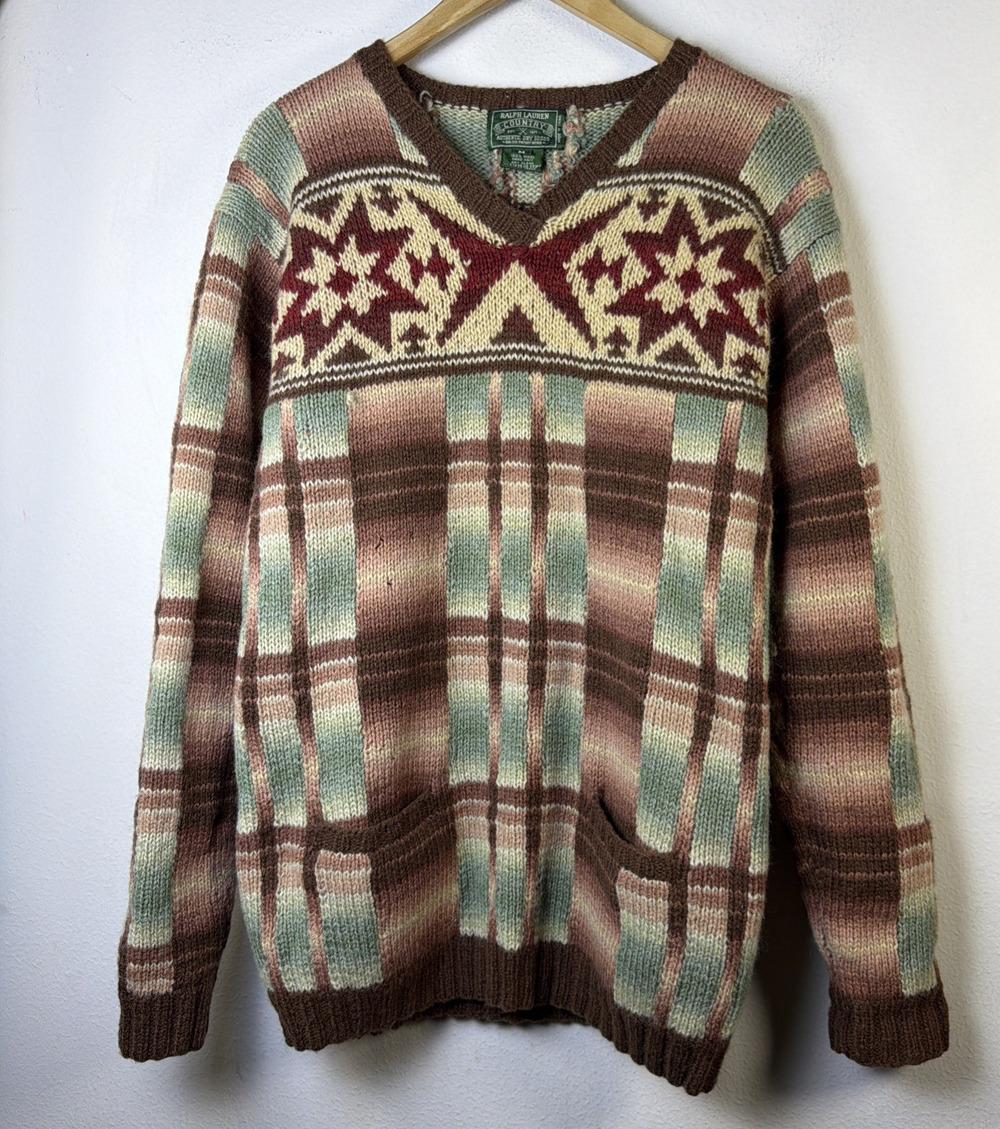 Vintage Polo Country Ralph Lauren Sweater 100% Wool medium rare wool Men's